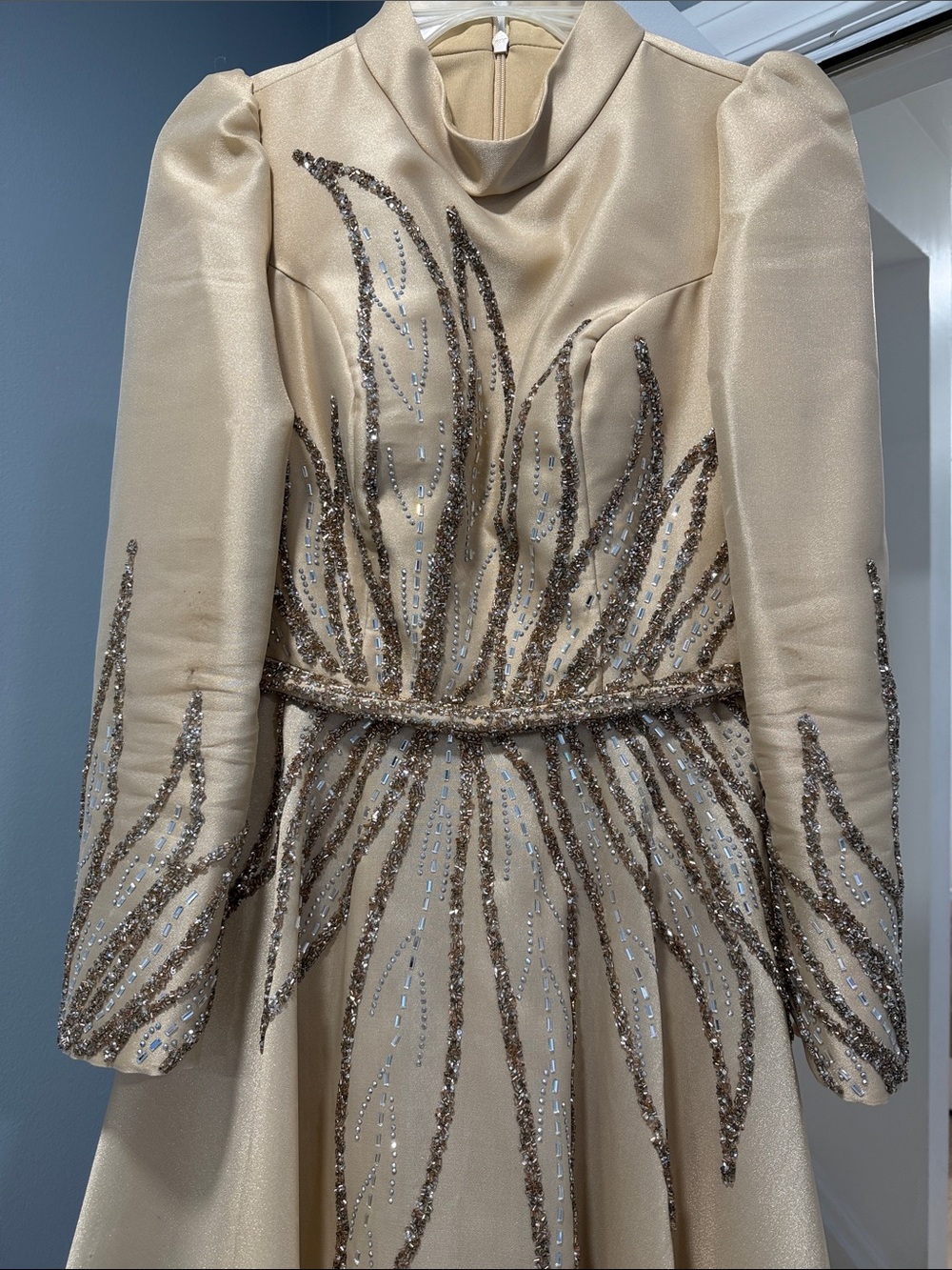Elegant Cream Evening Dress with Sequin Detail